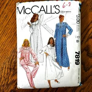 Vintage 1980s McCalls 7819 Sewing Pattern Sz XXS Pajama Nightgown Robe COMPLETE
